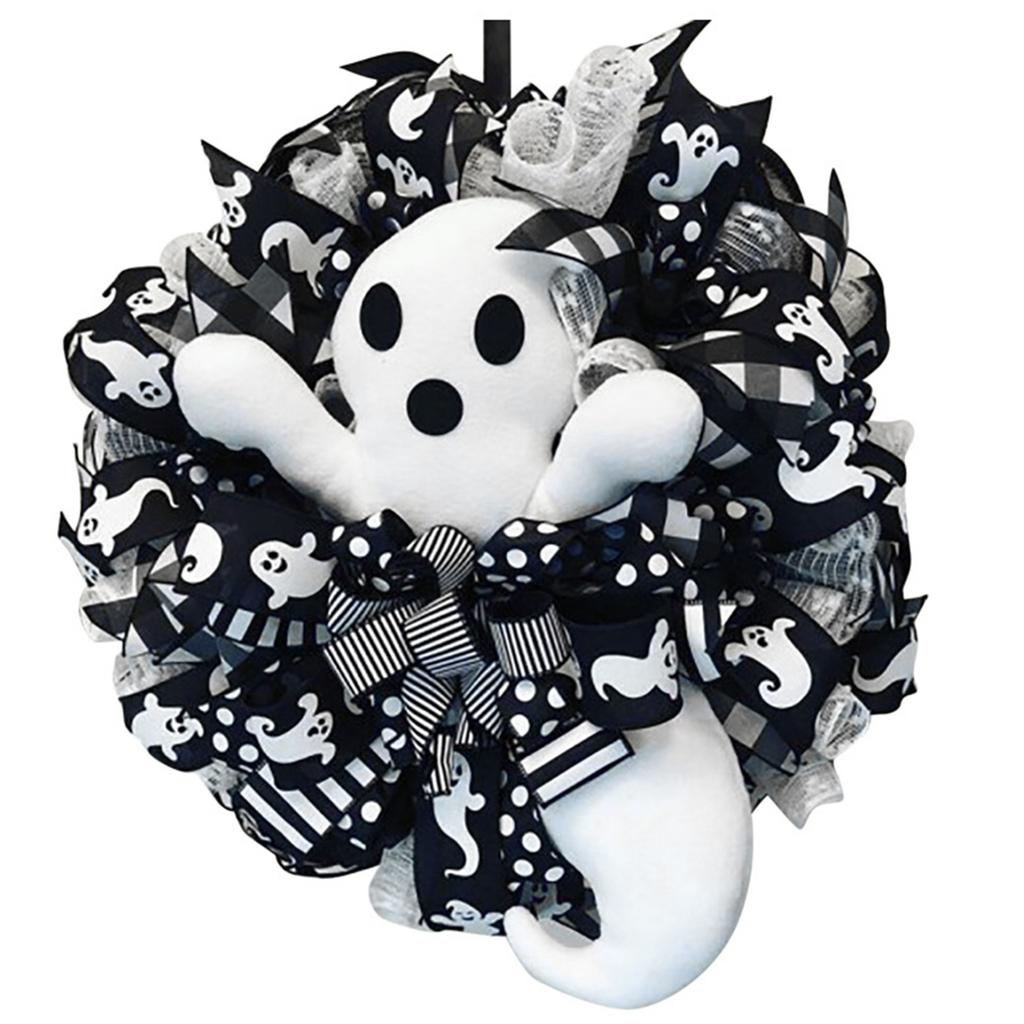 Halloween Ghost Doll Decor Wreath 35*40cm Scary Party Decoration Home Door Hanging Spooky Ornament Scary Hanging Ghost