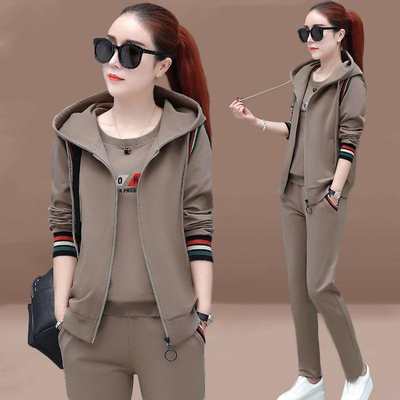 Weste Dreiteiliges Set 2026 Neue Koreanische Version für den Herbst Langärmeliger Pullover Große Größe Lässiger Sportanzug Anzug Damen
