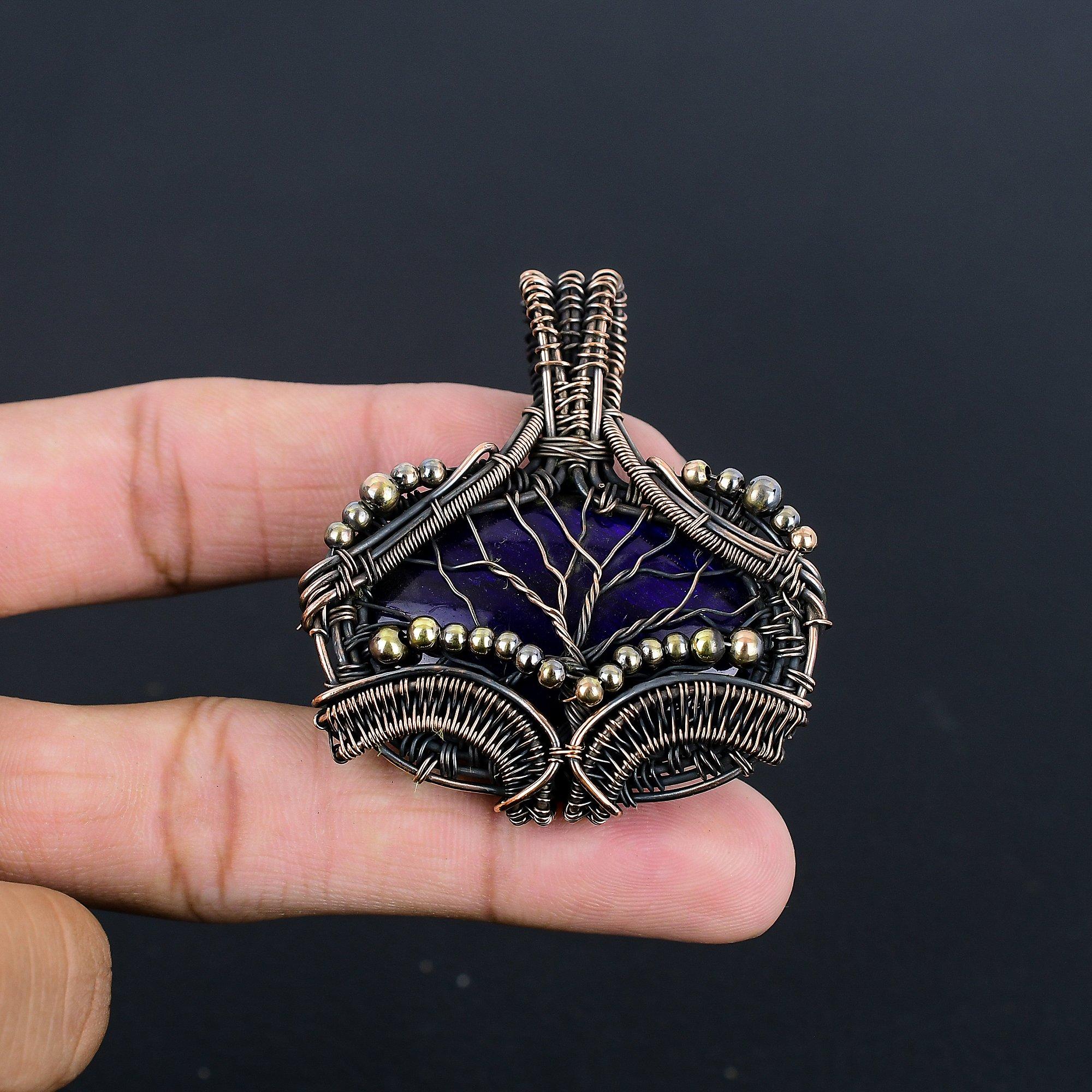 

Украшения из лабрадорита с фиолетовой вспышкой, Кулон, обернутый медной проволокой 999 пробы, Ювелирные изделия из драгоценных камней ручной работы, Подарки для жены, Совершенно новый кулон 2.55 Inches