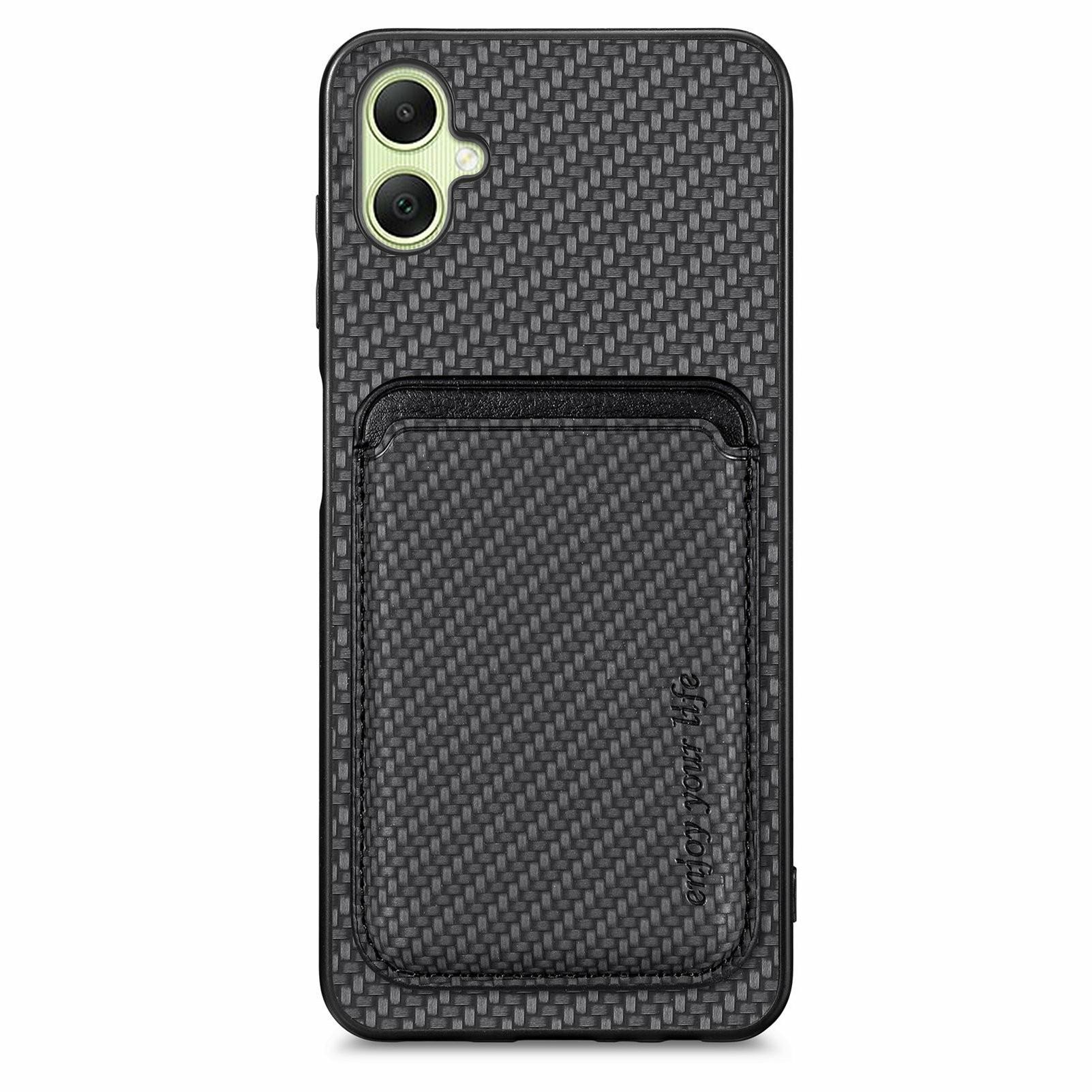 

For Samsung Galaxy A06 4G Case Carbon Fiber Leather Back Cover with Detachable Card Bag A