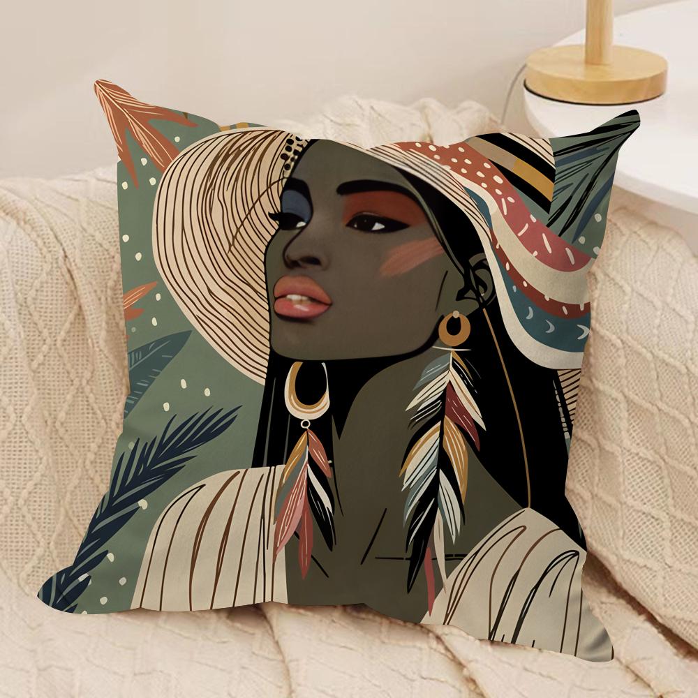 African Black Girls Fashion Cushion Cover Silky Short Plush Invisible Zipper Dustproof Sofa Pillow Case for Home Decor
