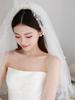 2022 French Style White Beaded Bridal Veil & Mid-Length Wedding Dress