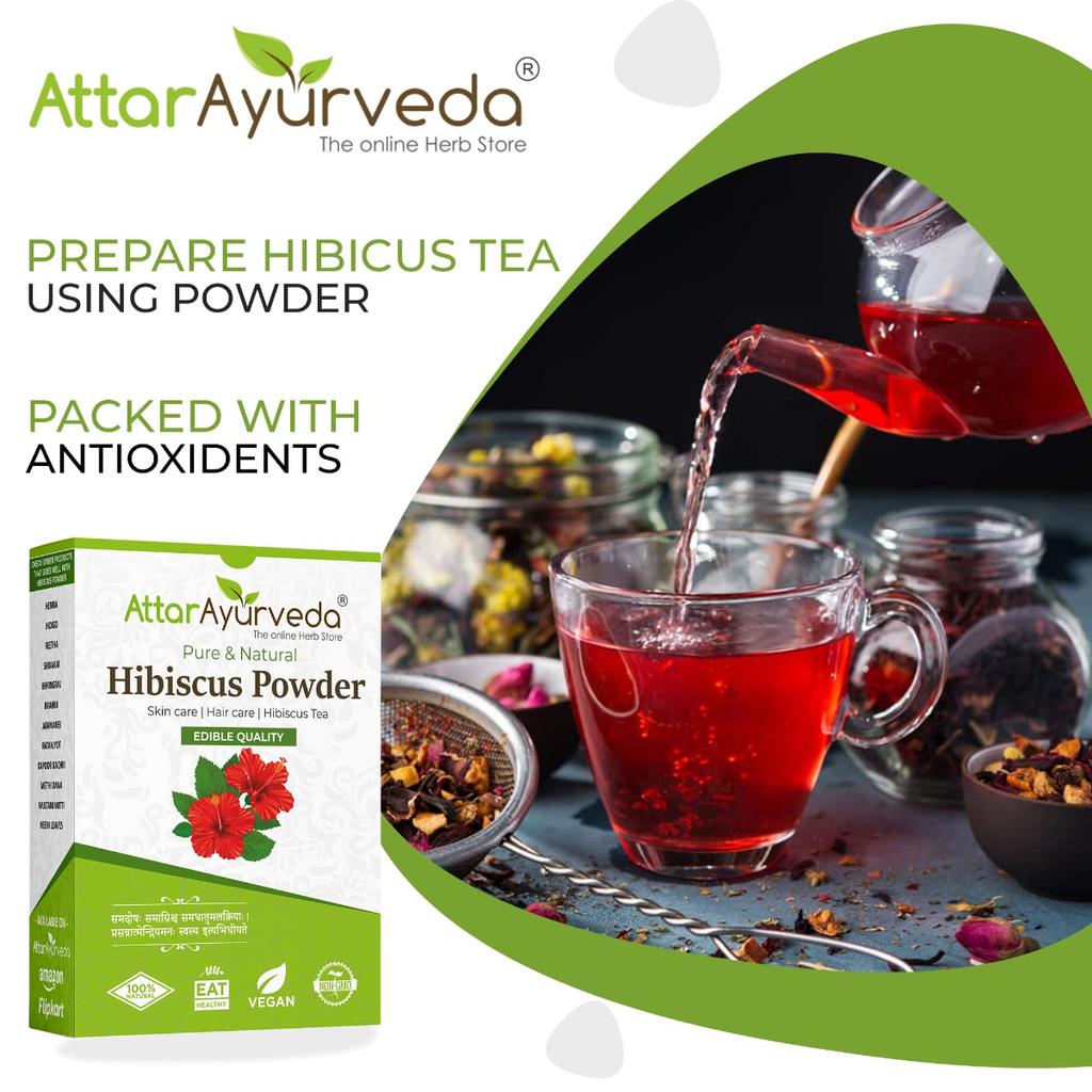 Attar Ayurveda Hibiscus Powder 100g for Hair Care, Face Pack, Tea, Pure Natural Flower Powder