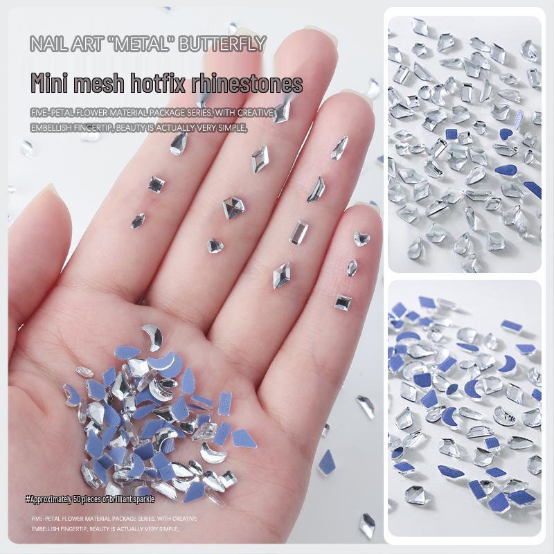 

Crystal White Rhinestone Nail Art: 50pcs Mesh Hotfix Silver Irregular Gems