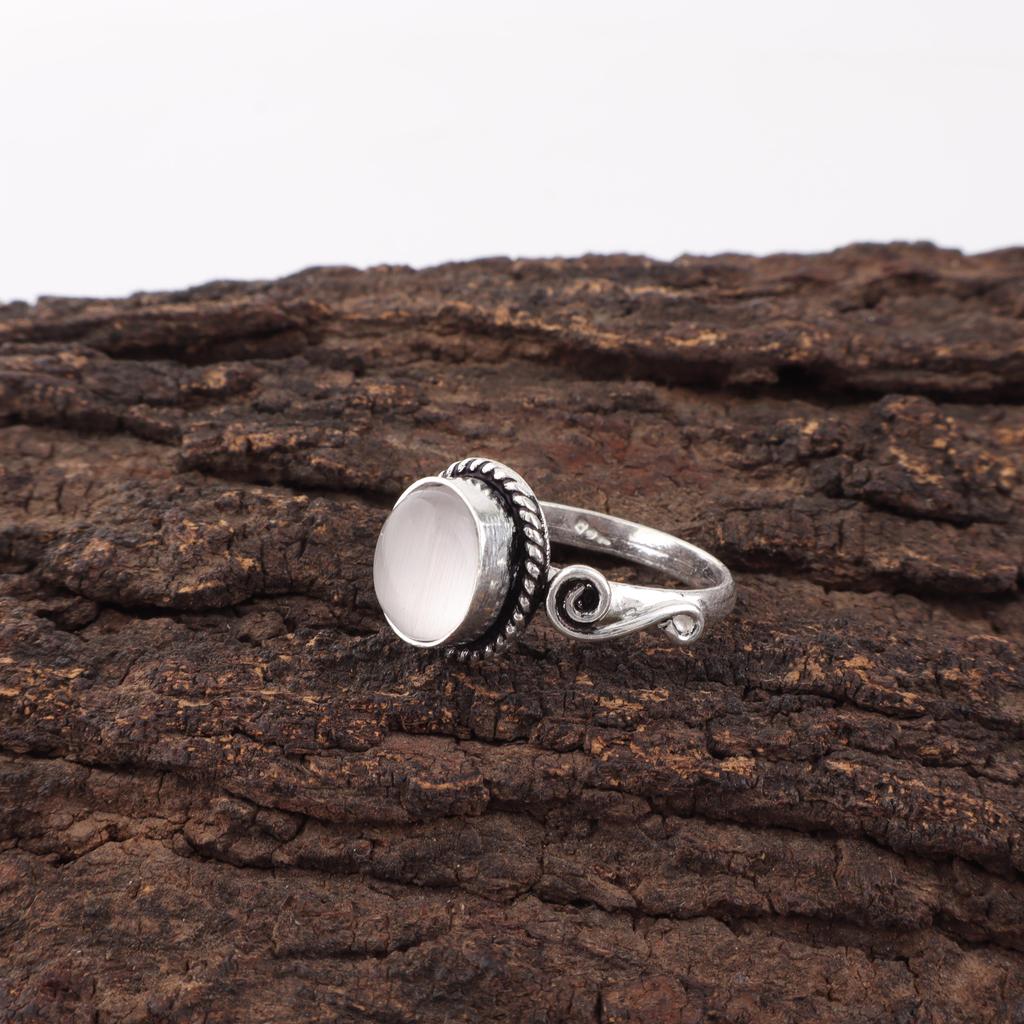 Selenite Jewelry, Handmade Gemstone Ring, 925 Solid Sterling Silver Ring Healing Jewelry, For Engagement Gift