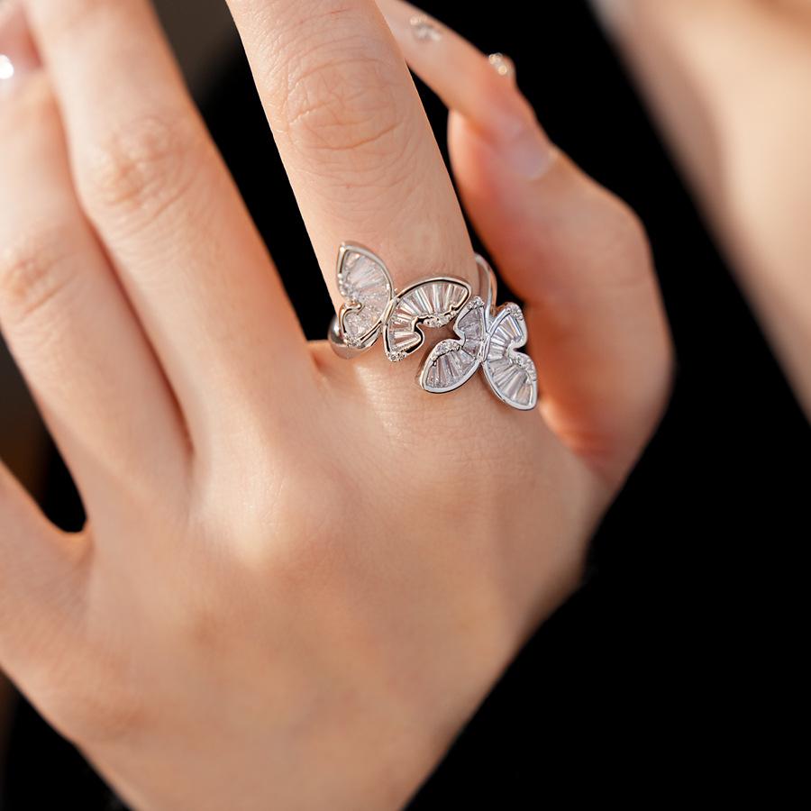 18k Gold Plated Open Butterfly Ring with Zircon Inlay - Elegant High-End Versatile Jewelry