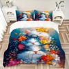 3pcs Two Cats Surrounded by Colorful Flowers Bedding Set - Includes Quilt Cover and Pillowcases, Suitable for All Seasons, Machine Washable