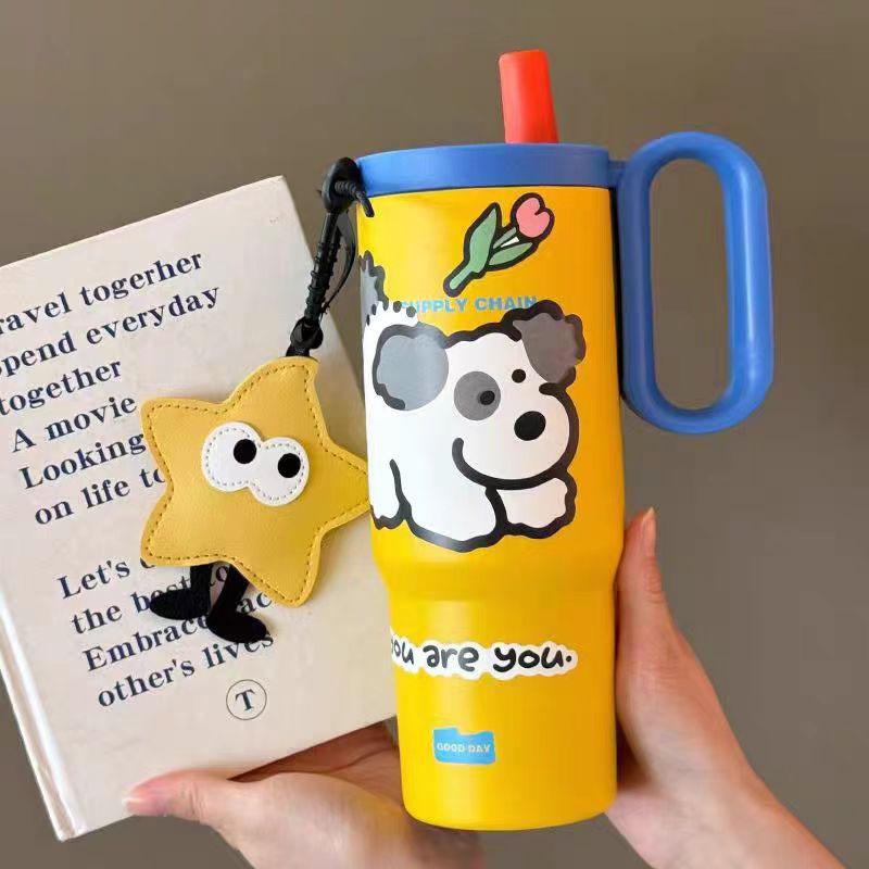 Water bottle Twilight thermos cup Large capacity water cup High grade stainless steel ice cup Straw cup