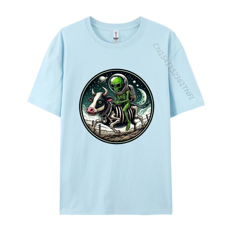 Space Alien Skeleton Riding A Zombie Cow TShirt Print Fashion Tee Shirt 3xl 100 Cotton Funny Male Tshirt