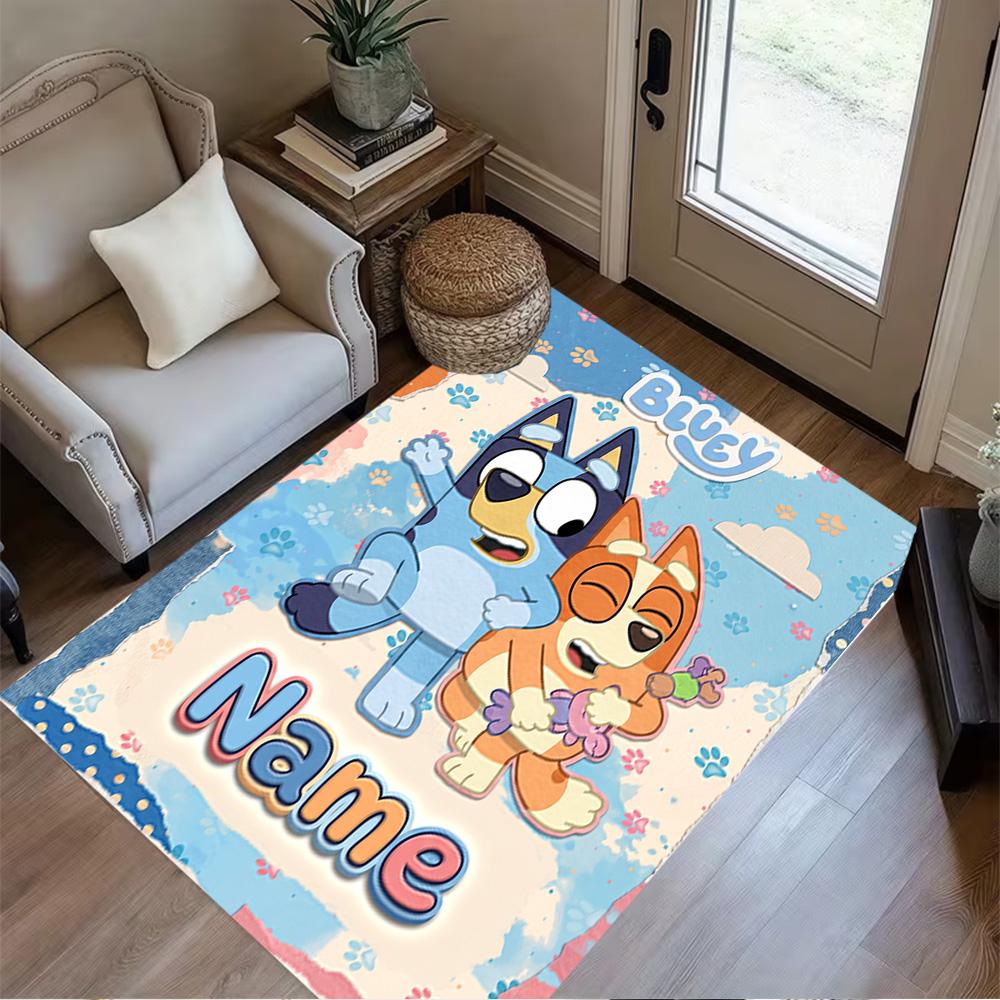 Bluey Cat Adventure Personalized Text Carpet Design for Dining Room Hallway Decorate room Balcony Anti-slip Rug Office home decor Gift for Festivals