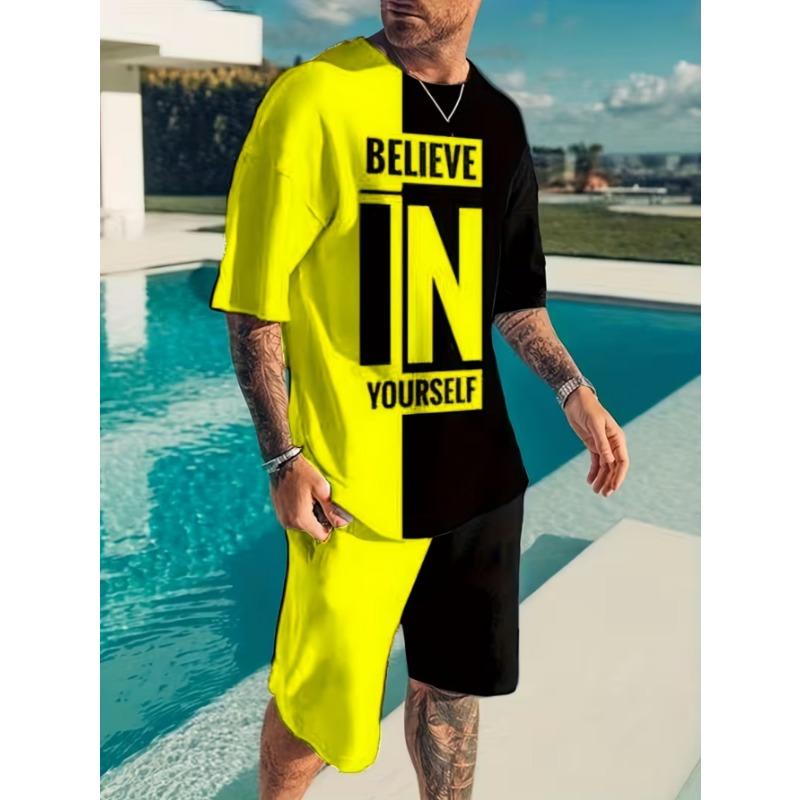 Urban street fashion trend men's round neck short sleeved shorts set, outdoor simple casual and comfortable