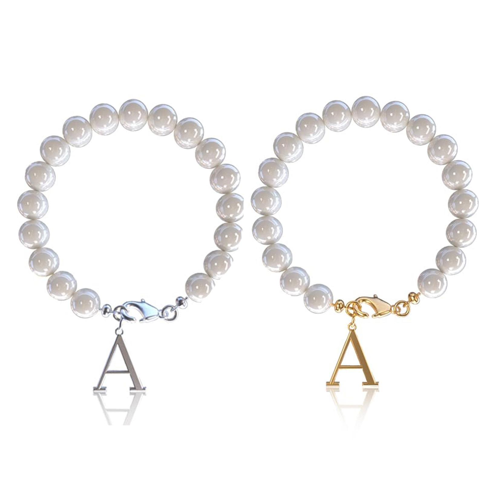

Letter Bracelet Set Stainless Steel Letter Pendant Pearl Beaded Lobster Buckle Cup Pendant Pearl Set Bracelet A+A