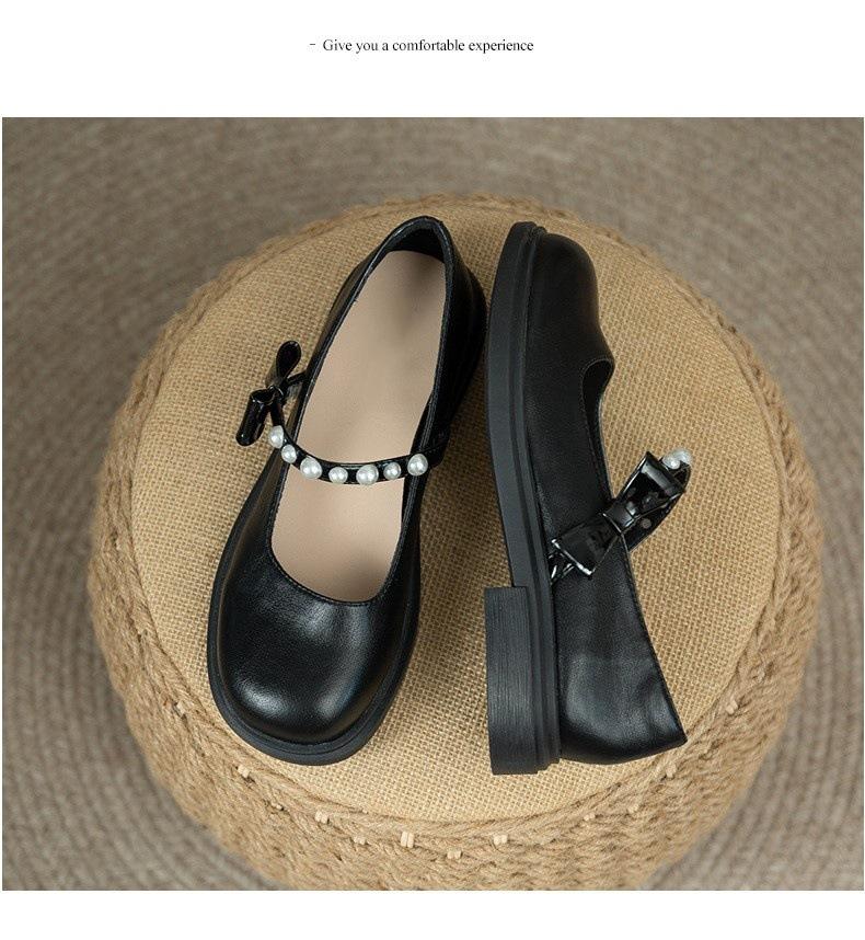 

Туфли Мэри Джейн на толстой подошве, женские туфли с французским бантом и жемчугом, мягкие однотонные туфли, неглубокий носок, круглый нос, толстый каблук, мягкая подошва, женские туфли большого размера 40 чёрный