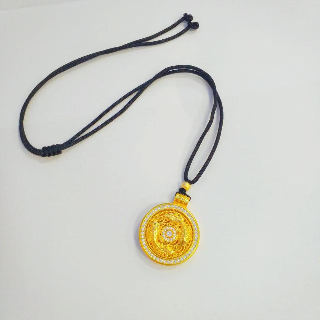 Vietnamese Gold Rhinestone Koi Compass Pendant - Unisex National Tide Sweater Chain
