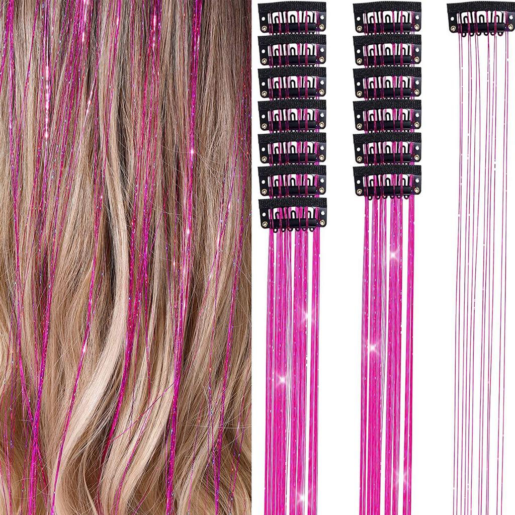 6PCS Clip In Hair Tinsel Set 19.6 Inch Fairy Wig Piece Sparkling Hair Accessories Glitter Hair