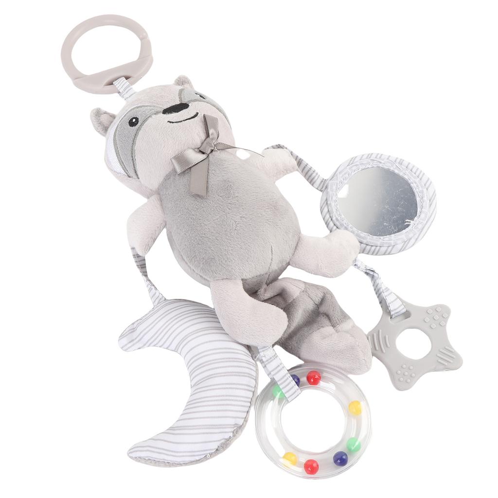 Baby Crib Hanging Rattles Toy Soft Cute Cartoon Animal Clip On Stroller Toy Plush for Infant Gray