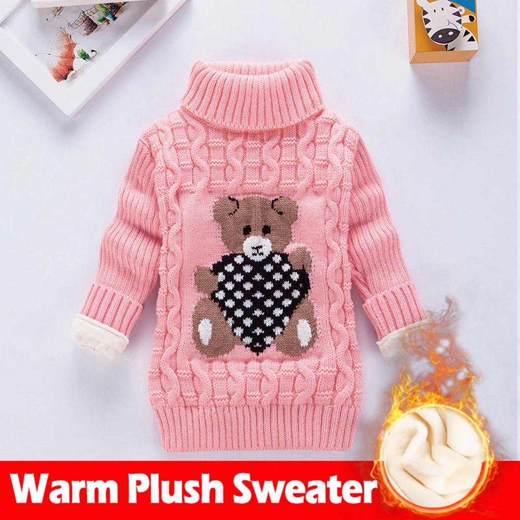 

Свитер с принтом медведя для маленьких девочек и мальчиков, вязанный крючком, плюс плюшевая одежда 130/22M розовый