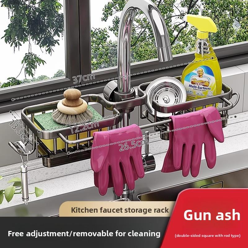 Küchenarmatur Aufbewahrungsregal, Spülbecken Abtropfkorb, Stoffaufbewahrung Multifunktionsregal, ohne Bohren, Spülbeckenablauf