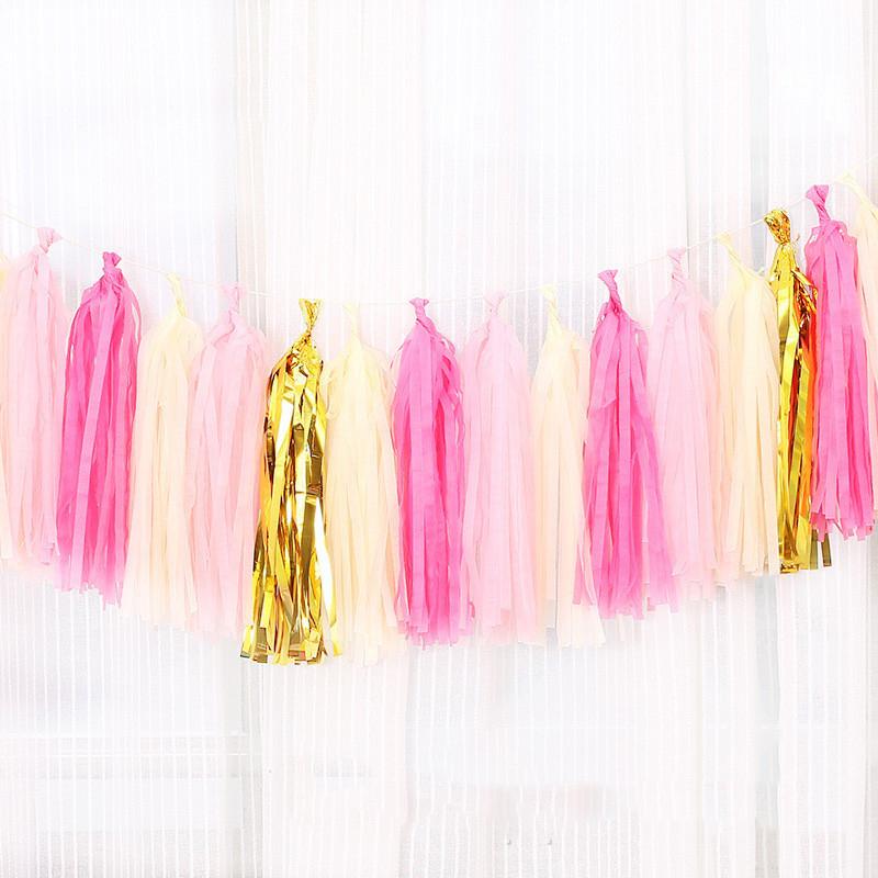 20pcs/Set Multicolor Shiny Tassel Garland Tissue Paper Tassel Banner Table Decor Tassels Ribbon Party Decorations Supplies Xmas