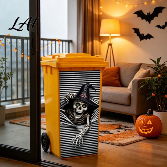 Durable Trash Can Facade Decals Halloween Wall Stickers Decal Stickers Spooky Skull Ghost Horror for Outdoor Garbage Cans Waterproof Self-Adhesive