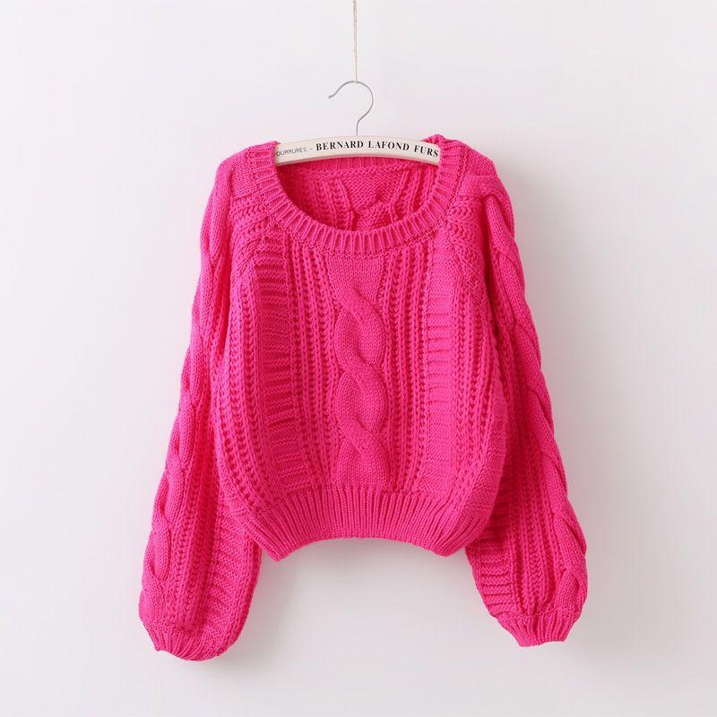 

Осень и зима свободная верхняя одежда твист пуловер свитер женская мода повседневный ленивый короткий свитер с круглым вырезом вязаный универсальный average size 53-111 розы красного