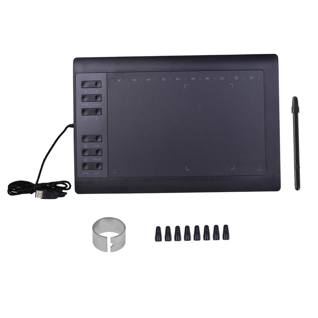 10x6 Inch Professional Graphics Drawing Tablet 12 Express Keys with 8192 Levels Support PC Laptop Connection