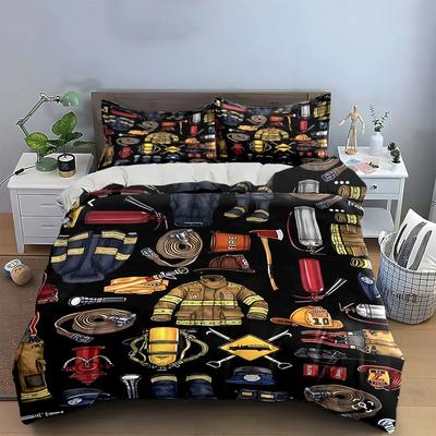 Firefighter Gear Three-Piece Set Soft Comfortable Duvet Cover Bedding Set Included 1*Duvet Cover & 2*Pillowcases Gift
