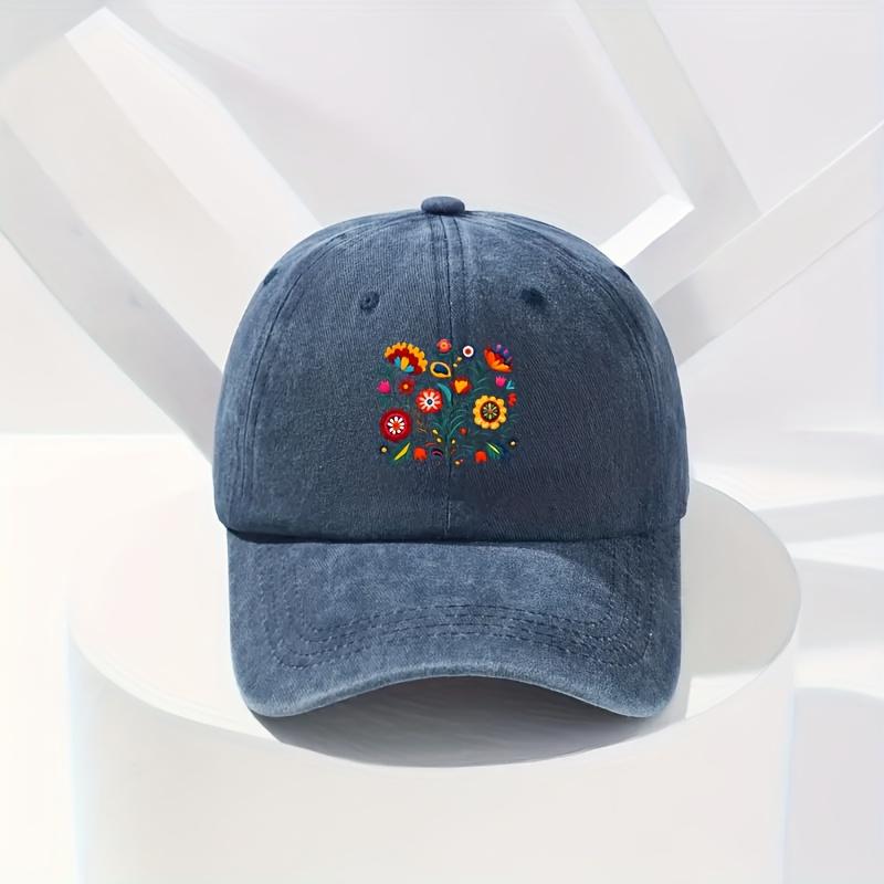 Mexican Folk Art Embroidery Washed Baseball Cap Vintage Cotton Casual Adjustable Hat for Unisex