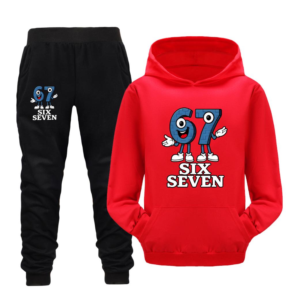 67six Seven Printed Children's Hooded Sweatshirt Trousers Casual Suit