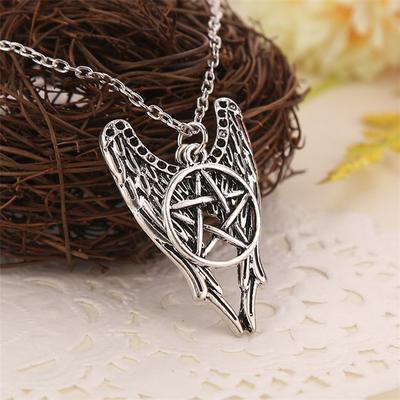 Supernatural karoliai Pentagram Pentacle Castiel Angel Wings Vintažiniai antikvariniai sidabro spalvos pakabukai Amuletai papuošalai vyrams