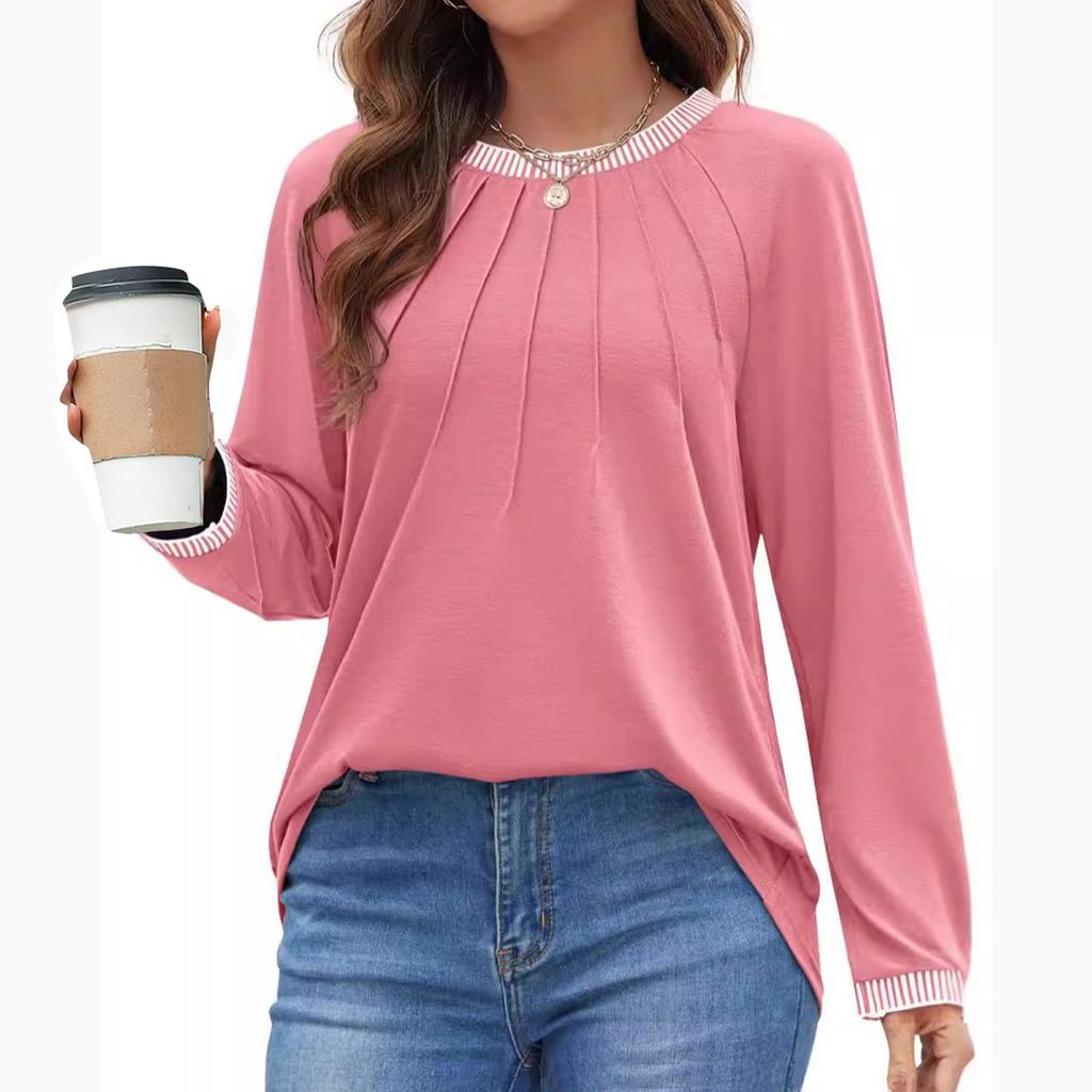 Womens Basic T-Shirts Long Sleeve Curved Hem Summer Tops Fitted Tees Clothing