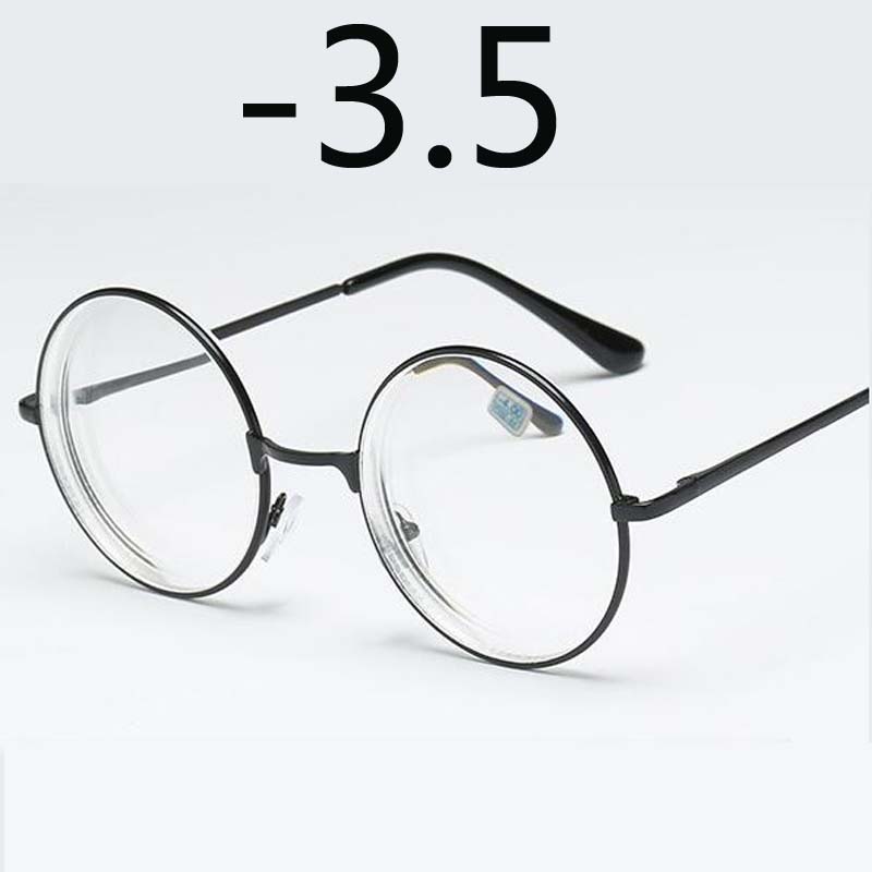 Round Glasses Woman Men Glasses Retro Myopia Optical Metal Frames Clear Lens Black Silver Gold Eyeglasses -1.0 -1.5 -2.0 To -4.0