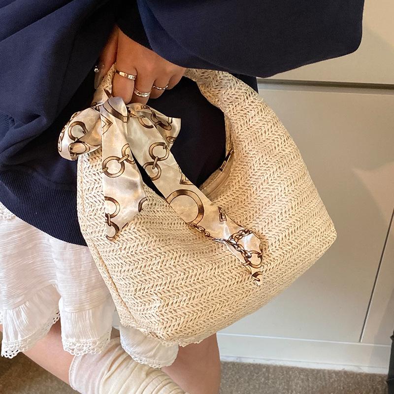 Summer Simple Woven Bag for Women's Beach Vacation Beach Bag Niche Fashion Casual Shoulder Bag Simple