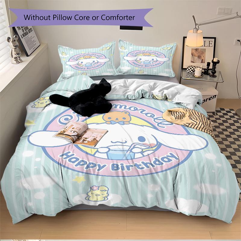 3pcs Cinnamoroll's Sweet Birthday Celebration Printed Duvet Cover Set (1 * Cover+2 * Pillowcase, Without Core), Suitable for Home Bedroom, Guest