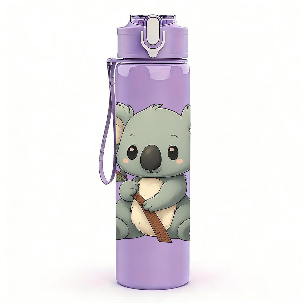 1PC Cute Floral Koala Bear 750ml Color Plastic Sports Water Bottle Leakproof Flip Straw Lid Suitable for Sports Office Home Use