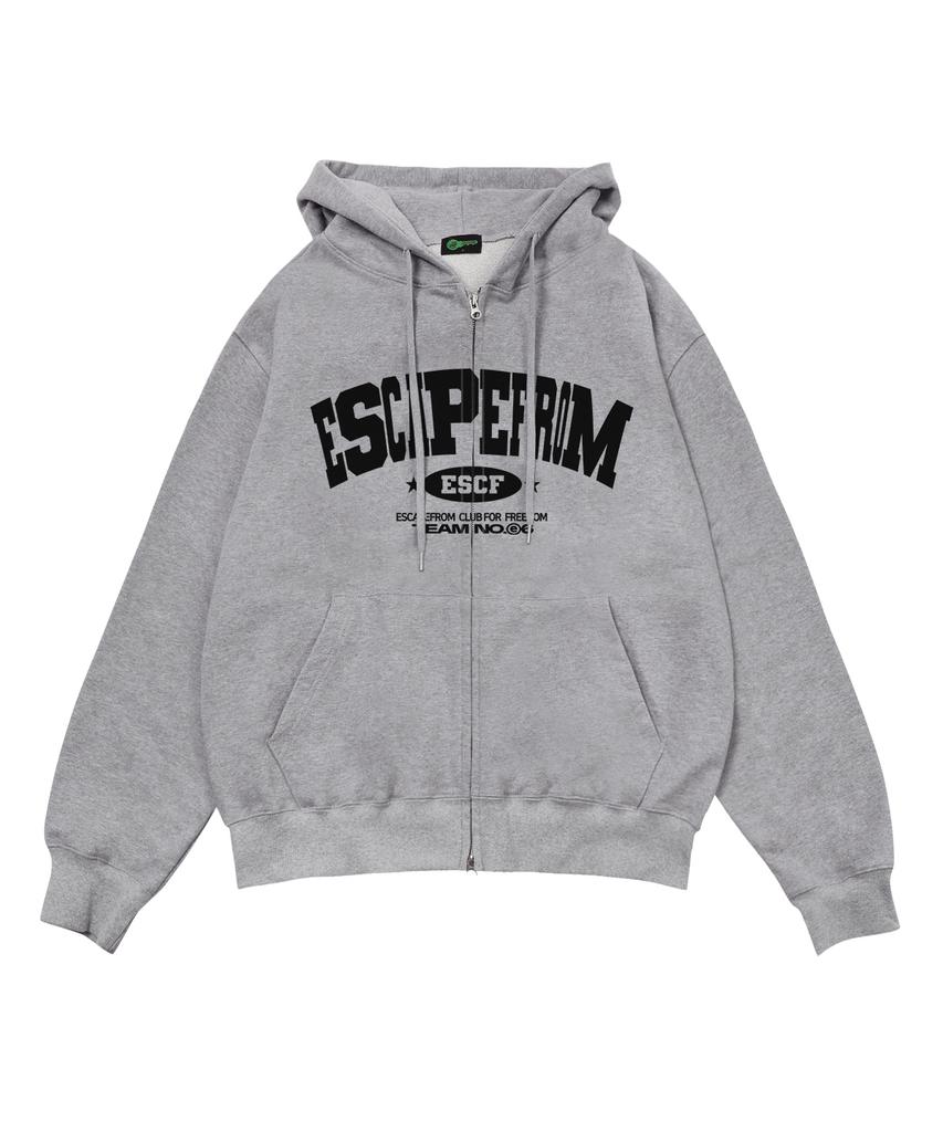 Escapefrom Escf Arch Logo Print Two-Way Zip-Up Hoodie Gray