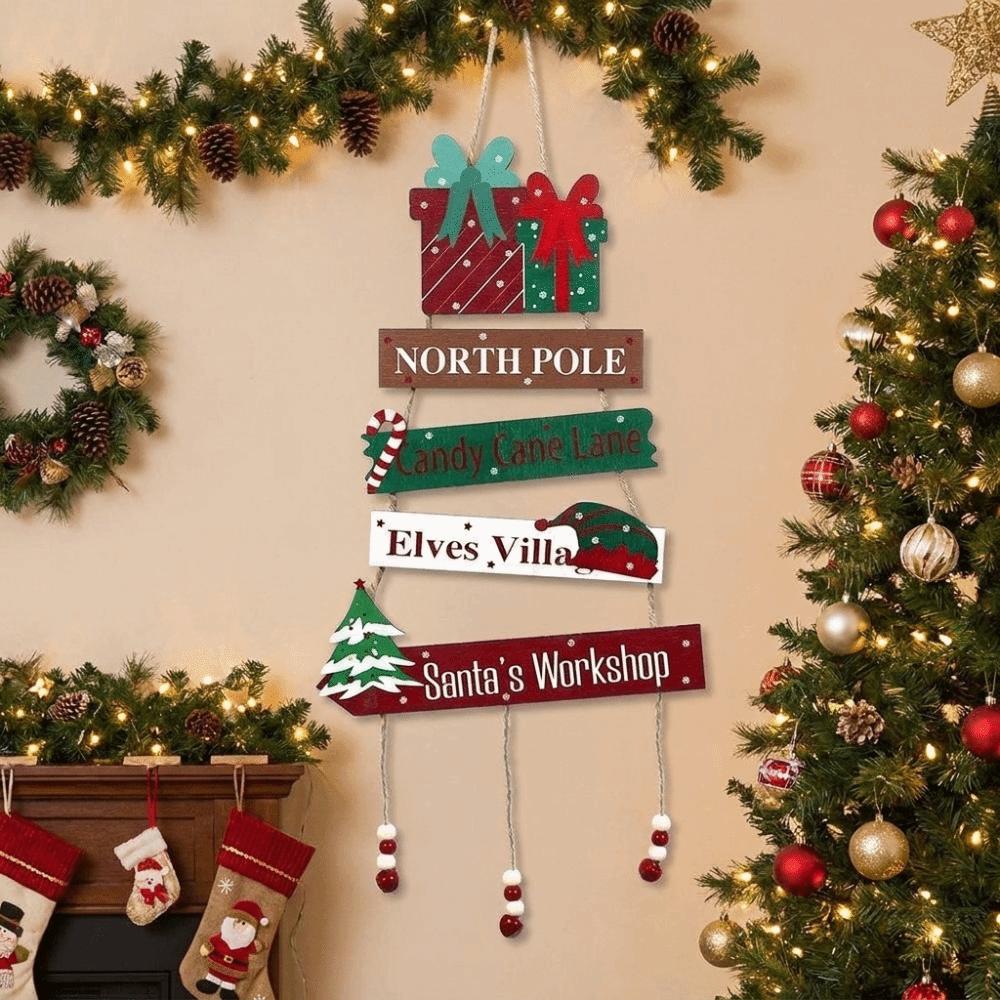 Tiered Christmas Door Sign Rustic Wall Pendant Xmas Tree Decor Hanging Welcome Board Classroom