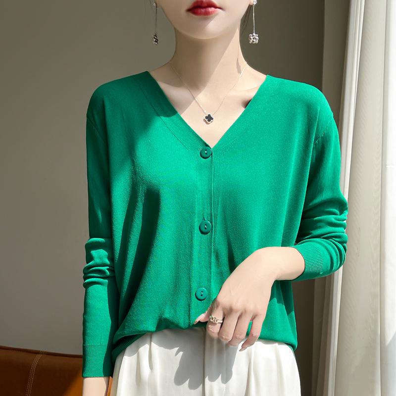 Women's Ice Silk Knitted Cardigan - Pink, Lightweight, Sun-Protective Summer Jacket