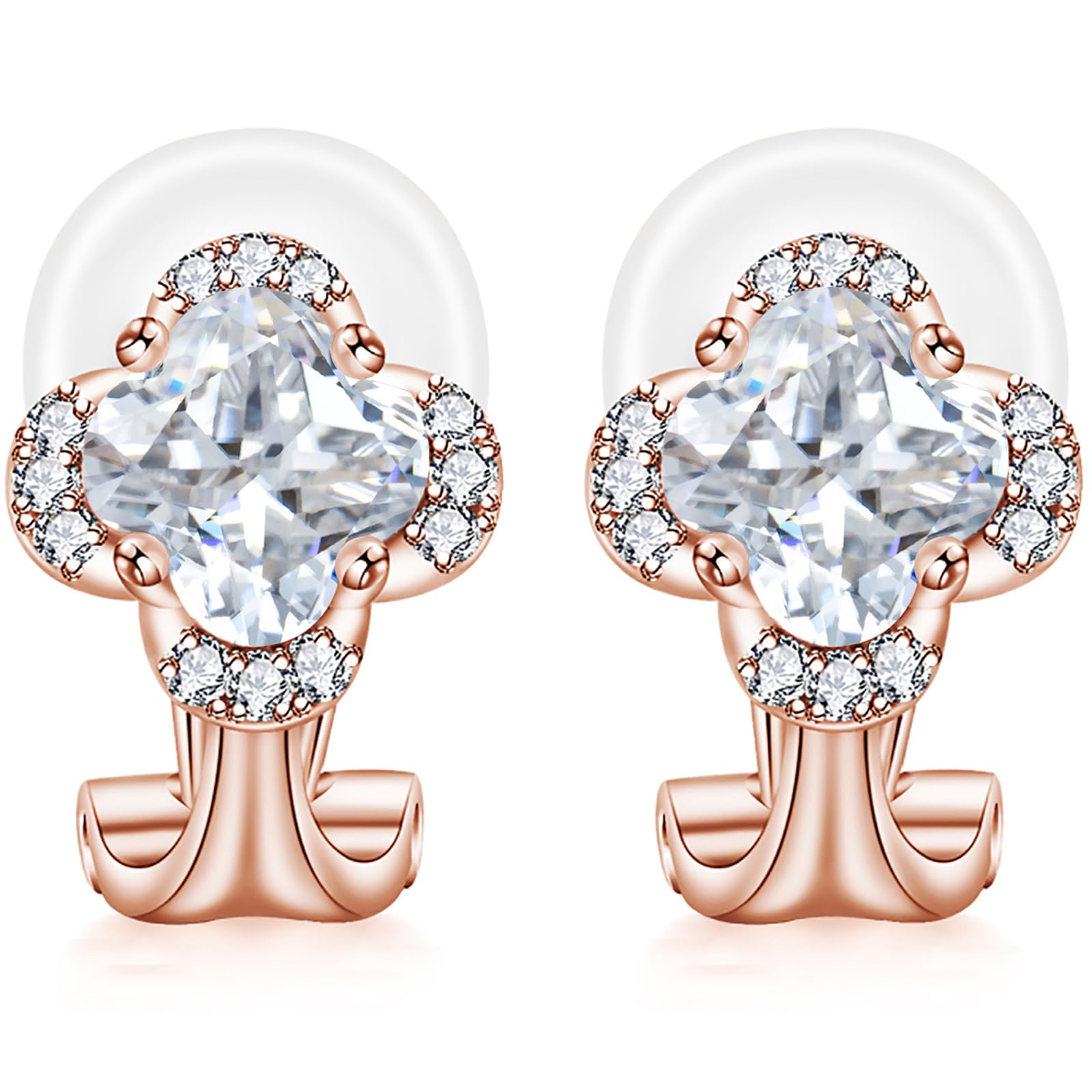 

Painless Earrings for Metal Allergy Silver 18K Four Leaf Clover Popular Accessory for Everyday Pink Gold Plated SK.Whiee Women, Compatible,