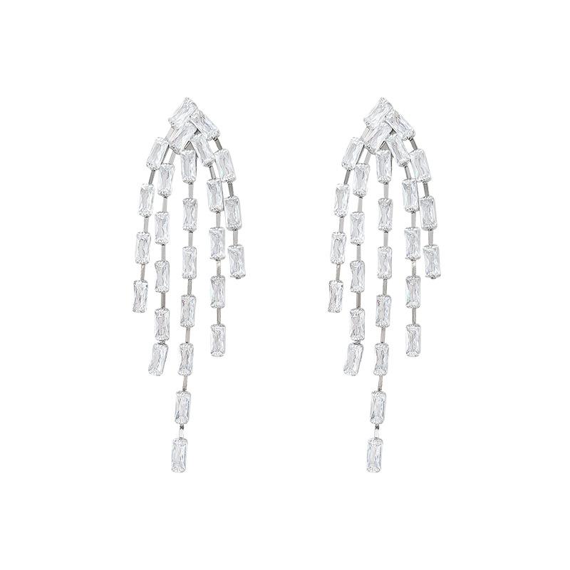 Korean super flash zircon fringed earrings women's light luxury stud earrings unique design earrings