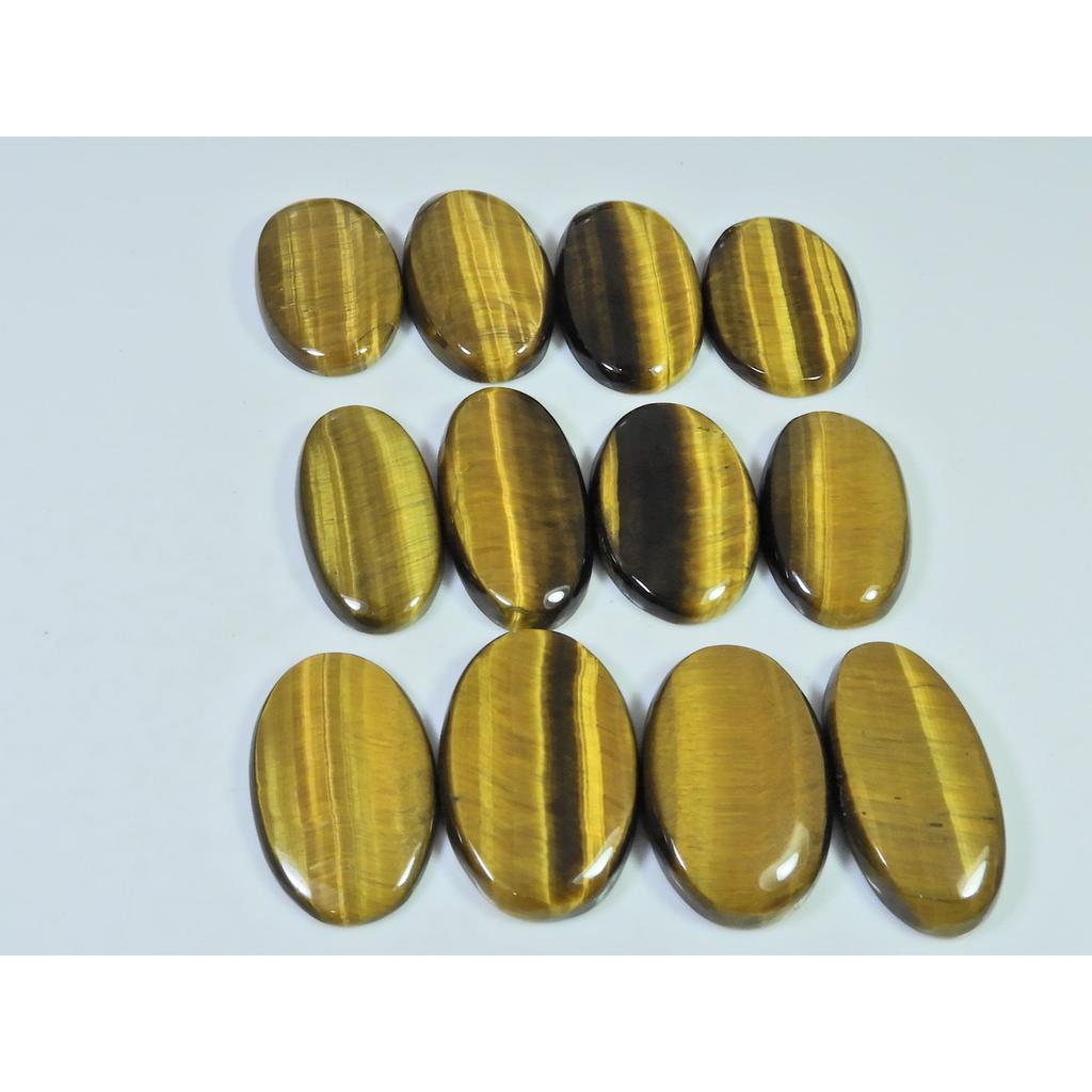 12Pcs Natural Brown Tiger eye Oval Shape Cabochon Loose Gemstone 295Cts. Lot C-2476