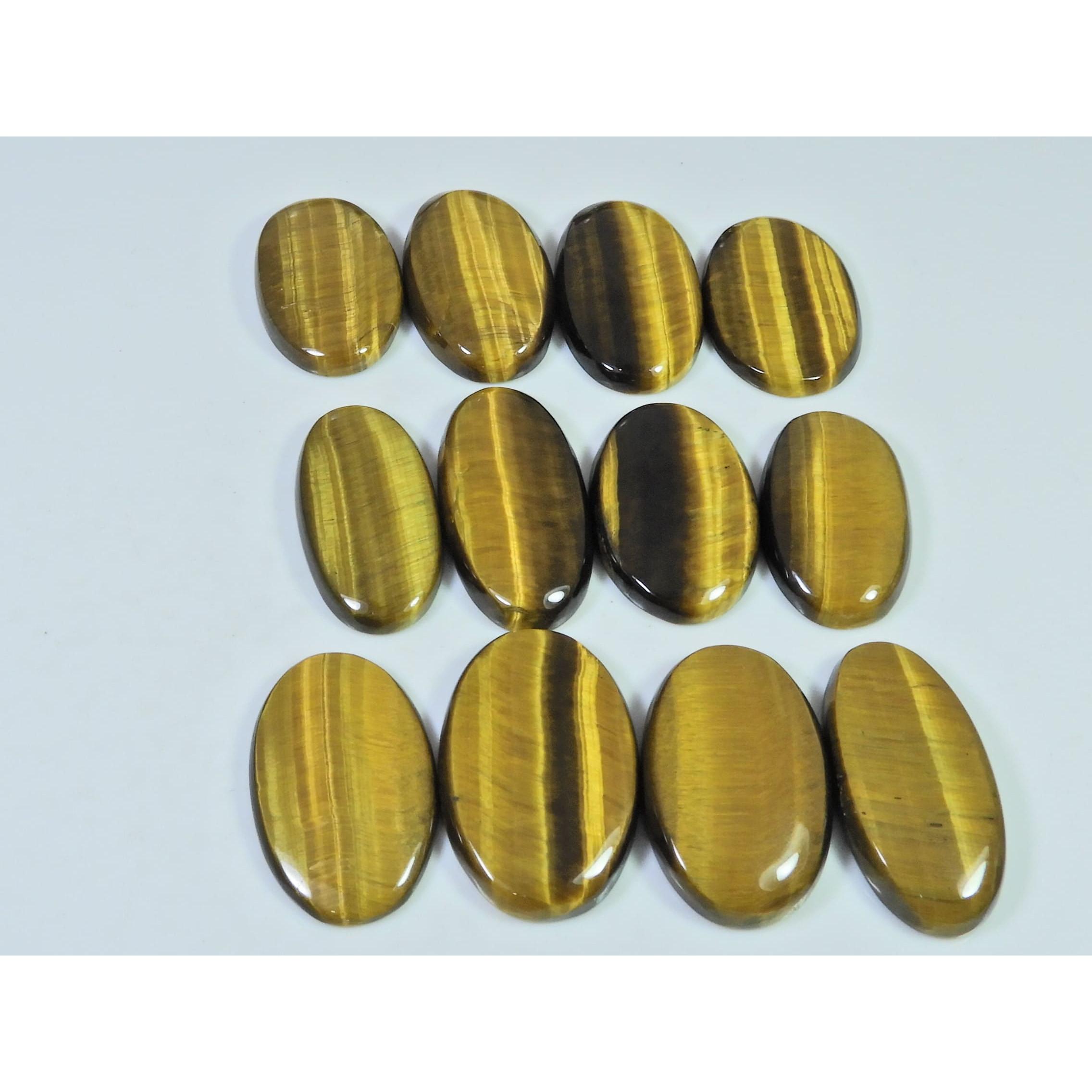 12Pcs Natural Brown Tiger eye Oval Shape Cabochon Loose Gemstone 295Cts. Lot C-2476