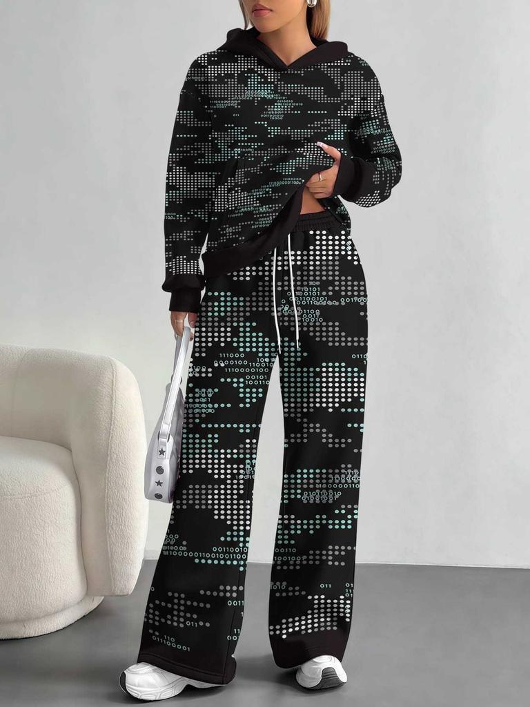 Patchwork Tie-dye European and American Casual Long-sleeve Set, Women's Hoodie Sweatshirt and Pants Two-piece Set