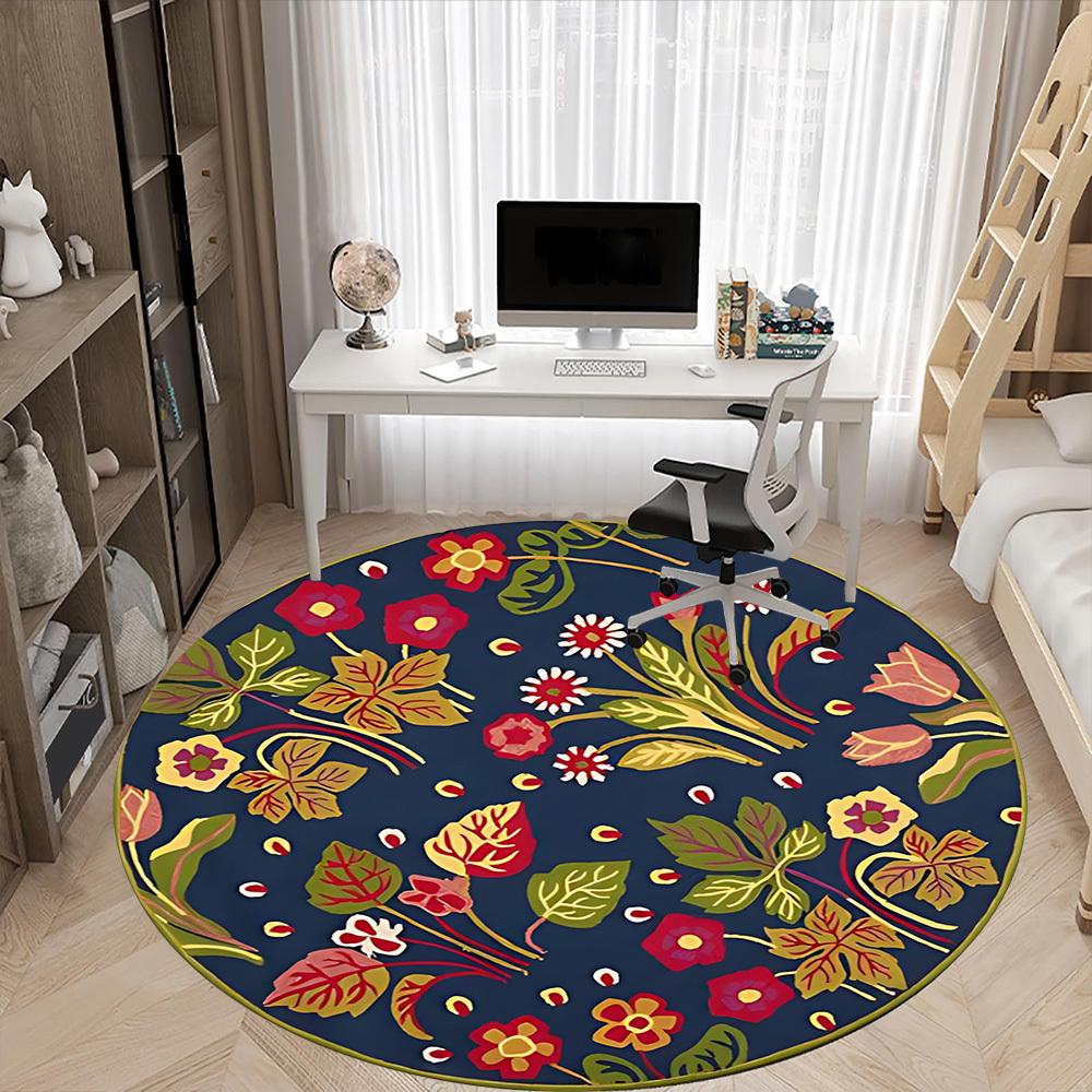 1pc Floral Pattern Carpet for Office Non Slip, Round Carpet, Soft & Comfortable, Carpet for Office, Lightweight Round Floor Mat