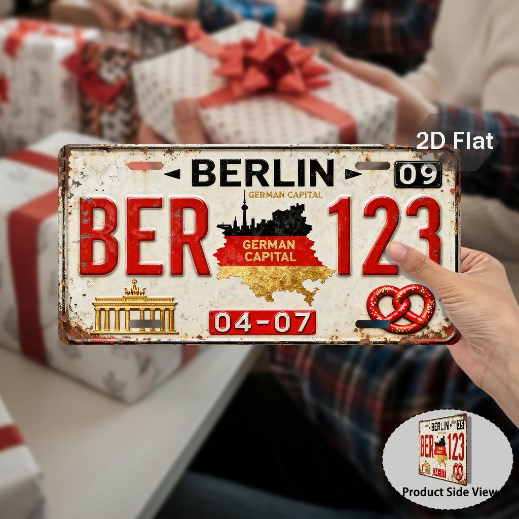 D Flat License Plate Berlin for Germany Capital Logo Vintage European City LogoIdeal for German Enthusiasts