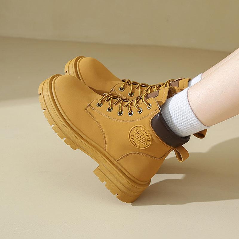 Martin boots women's autumn and winter new short boots high-top rhubarb boots yellow thick-soled British mountaineering boots