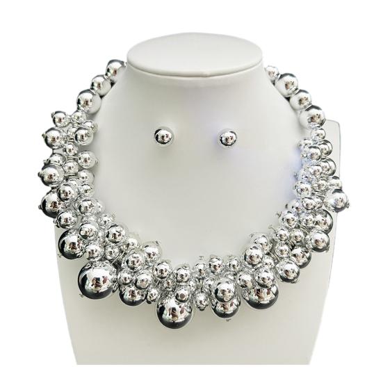 Vintage Faux Pearl Necklace 1 Set Chunky Jewelry, Beaded Choker And V-neck Accessory Earrings, Metallic for Women Dinner Parties Wedding Statement