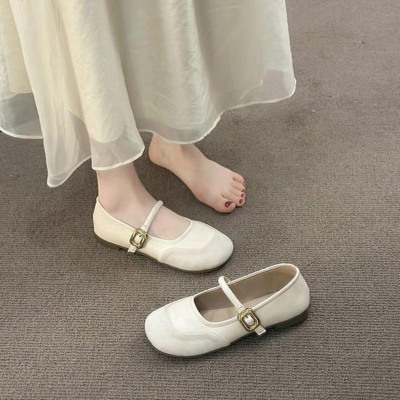 

Mary Jane women s shoes autumn new round head soft leather soft sole one word shallow mouth single shoes with skirt women s shoes 40