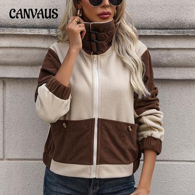 Autumn and Winter Women's Fleece Jacket Pocket Cardigan Shaker Zipper Clash Jacket Tweed Jacket