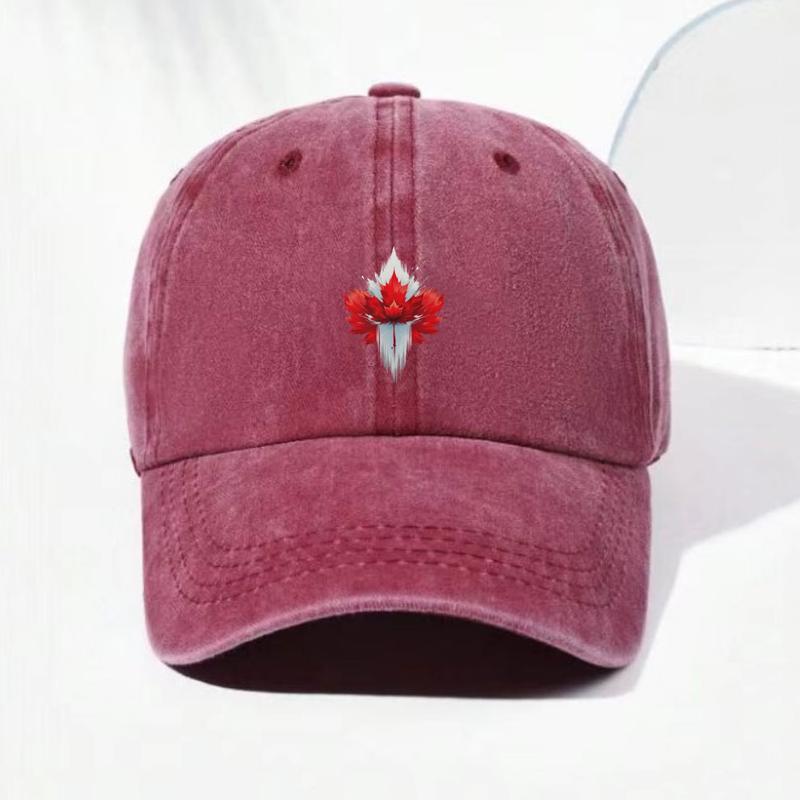 Customize Vintage Washed Cotton Baseball Cap Men Red Maple Leaf Sun Hat Outdoor Street Style Urban Streetwear Dad Cap Adjustable Camping Hiking Hat